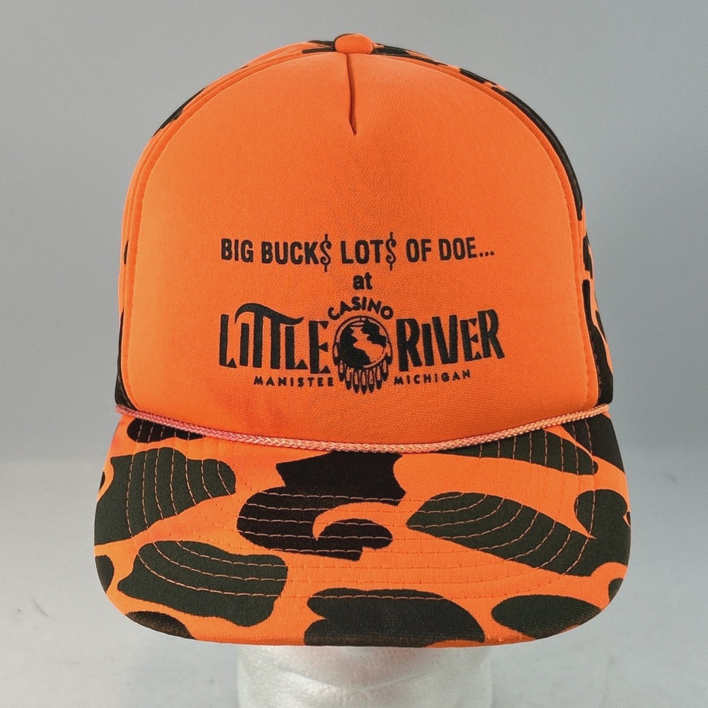 Vintage Camouflage Trucker Cap Hat Snap Back Little River Casino MI Graphic